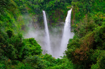 The Tad Fane waterfall,On the Bolaven Plateau in Laos, a few kilometers west of Paksong Town, in Champasak Province, within the Dong Houa Sao National Protected Area.Big waterfalls drops about 120 m.