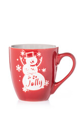 red christmas drink cup with snowman on white background