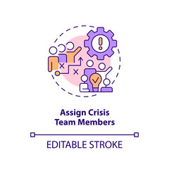Assign crisis team members concept icon. Empower employees. Crisis management team abstract idea thin line illustration. Isolated outline drawing. Editable stroke. Arial, Myriad Pro-Bold fonts used