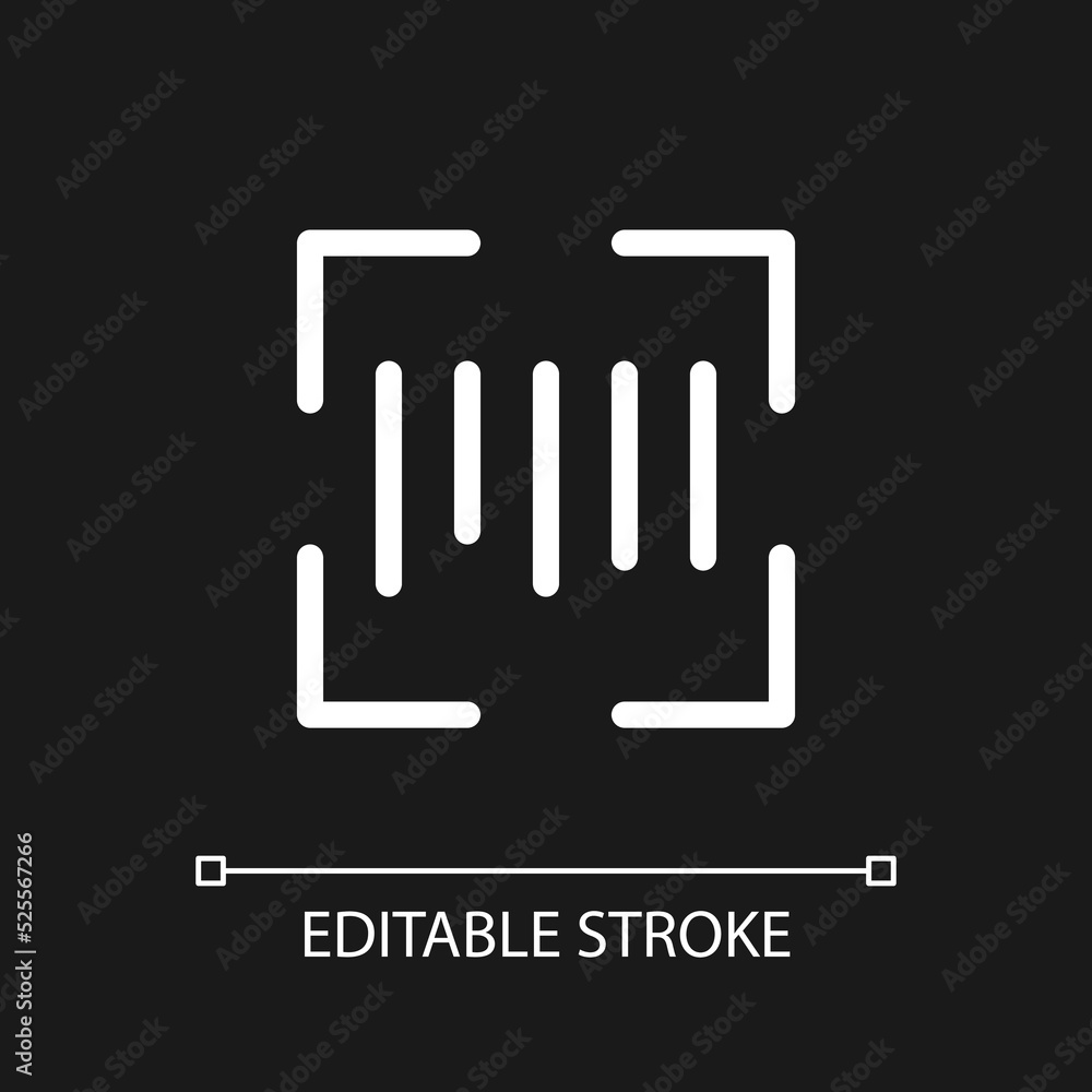 Poster scanning barcode pixel perfect white linear ui icon for dark theme. inventory management. vector lin