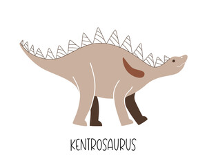 Cute Doodle blue isolated dinosaur Kentrosaurus. Vector illustration of wild animal