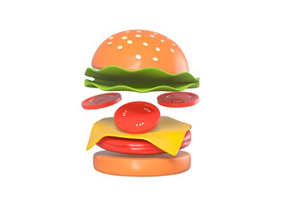 Delicious cheese burger icon isolated 3d render illustration