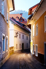 Fototapeta na wymiar Idyllic narrow street in the old town of Trizic, Slovenia.