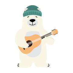 Obraz na płótnie Canvas White Bear holding guitar cartoon