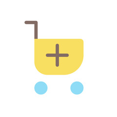 Obraz premium Add item to shopping cart flat color ui icon. Purchase products from e-store. Online marketplace. Simple filled element for mobile app. Colorful solid pictogram. Vector isolated RGB illustration