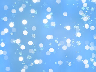 dark blue bokeh background with snow flakeas and star template banner copy space