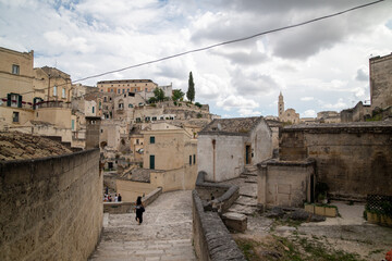 Fototapeta na wymiar Basilicata, Italy. Streets of old town of Matera (Sassi di Matera). Etruscan towns of Italy. Southern Italy landscape.