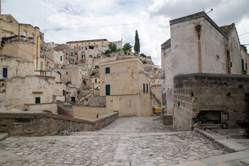 Basilicata, Italy. Streets of old town of Matera (Sassi di Matera). Etruscan towns of Italy. Southern Italy landscape.