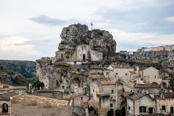 Basilicata, Italy. Streets of old town of Matera (Sassi di Matera). Etruscan towns of Italy. Southern Italy landscape.