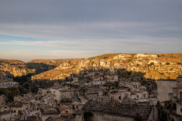 Basilicata, Italy. Streets of old town of Matera (Sassi di Matera). Etruscan towns of Italy. Southern Italy landscape.