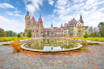 Fabulous autumn landscape with Moszna Castle.