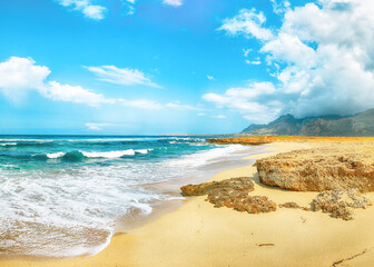 Picturesque seascape of Isolidda Beach near San Vito cape.