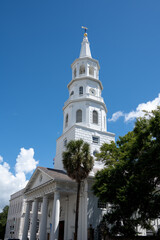 The spire of Saint Michael's Church located in Charleston, South Carolina