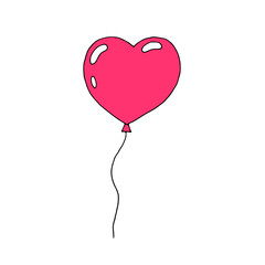 Obraz na płótnie Canvas Heart shaped hot air balloon in pink color for romantic cards, invitations, stickers. Vector illustration. Doodle. Drawn by hand. Love, romance, feelings.