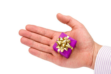 Human hand with small gift
