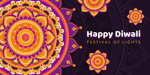 Happy Diwali. Beautiful background with diwali flower elements and mandala vectors