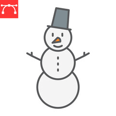 Snowman color line icon, Christmas and holiday, snowman vector icon, vector graphics, editable stroke filled outline sign, eps 10.