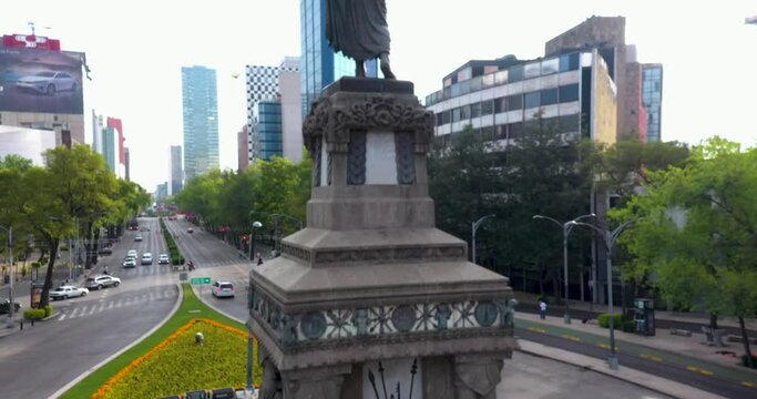Mexico City, CDMX, Mexico, October 16, 2021, The monument to Cuauhtemoc on Paseo de la Reforma avenue, Mexico City, opened in 1887