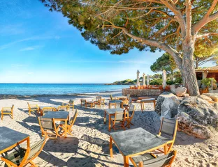 Photo sur Plexiglas Plage de Palombaggia, Corse Vue imprenable sur les plages de Palombaggia et Tamaricciu depuis le bar