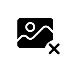 Delete photo black glyph ui icon. Cancel editing. Simple filled line element. User interface design. Silhouette symbol on white space. Solid pictogram for web, mobile. Isolated vector illustration