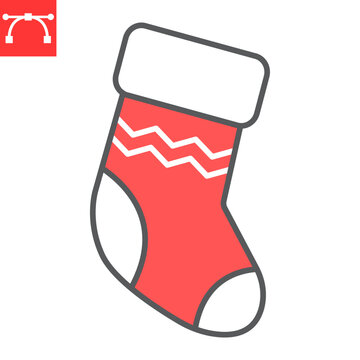Christmas stocking color line icon, holiday and gift, christmas stocking vector icon, vector graphics, editable stroke filled outline sign, eps 10.
