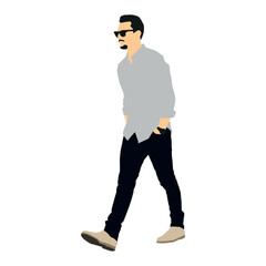 man walking pose with long shirt and black pants, editable vector 