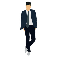 man standing pose with jacket and tie, editable vector 