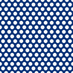 Polka dot texture, white on navy blue polka dot seamless pattern as background
