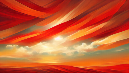 Fiery orange dramatic sunset sky. Colorful colors of dawn. Incredible beauty. A beautiful and colorful abstract nature background. Illustration 3d