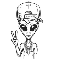 Alien fashionable vintage sketch monochrome
