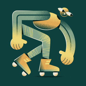 Flat Vector Character On Roller Skates. Roller Skating.