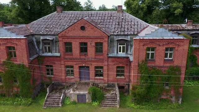 Aerial view of entrance of Katvari manor, old 18th century building