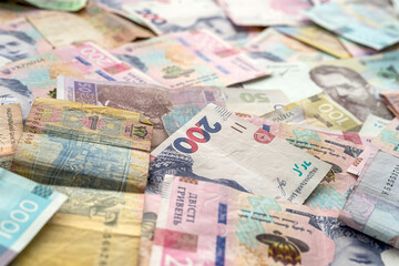 Obraz premium Different Ukrainian money backgrounds