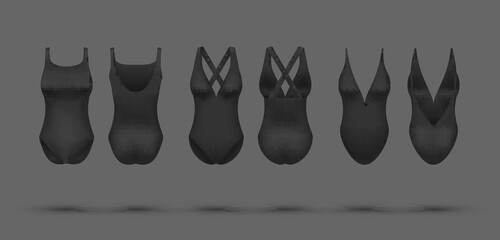 Women s swimsuits fashion design set realistic vector illustration. Female fashionable swimwear