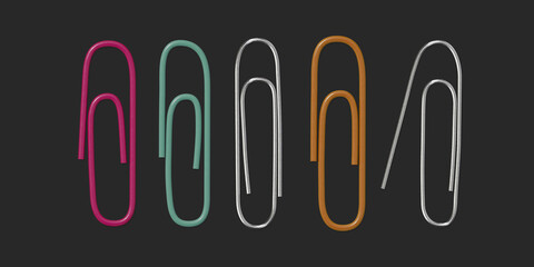Isolated paper clips, office steel clip, school equipment, 3d