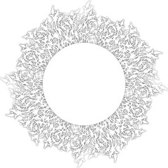 A wreath of flowers with a shadow effect. A white postcard with a place to write in the center. Decorative decoration for a holiday wedding. Thin elegant and beautiful.