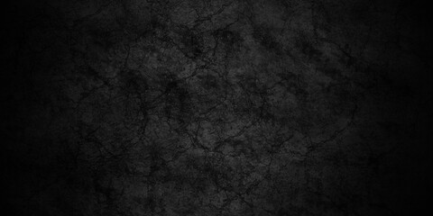 Dark black grunge cracked textured concrete background. Panorama dark grey black slate background or texture. Vector black concrete texture. Stone wall background.	