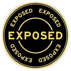 Black and gold color round label sticker with word exposed on white background