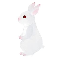 白い背景に手描き水彩風の白色のウサギが立っているイラスト