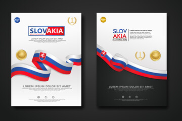Fototapeta premium Set poster design Slovakia Constitution Day background template
