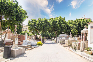The old cemetery in the Coptic Cairo (Masr al-Qadima) district of Old Cairo, Egyptv