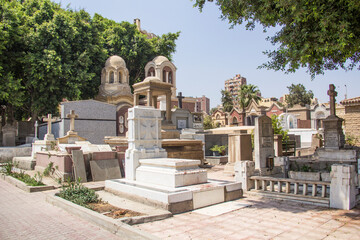 The old cemetery in the Coptic Cairo (Masr al-Qadima) district of Old Cairo, Egyptv