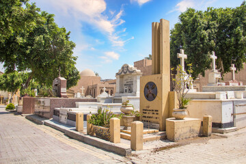 Fototapeta na wymiar The old cemetery in the Coptic Cairo (Masr al-Qadima) district of Old Cairo, Egyptv