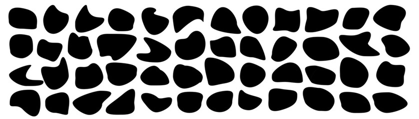 Set of different blotch shapes. Random abstract liquid shapes, round abstract organic elements. Pebble, drops and blobs silhouettes. Simple rounded shapes. Vector illustration
