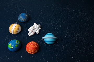 Fototapeta na wymiar astronaut and planets on space background