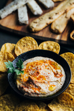 Homemade hummus ready to serve