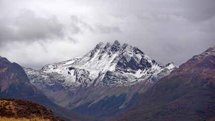Snow covered Martial Mountains above Ushuaia, Argentina