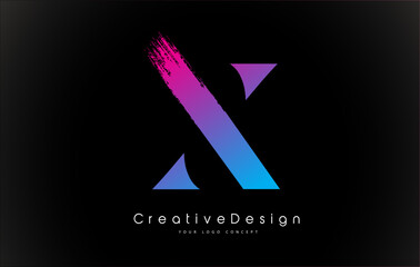 X Letter Logo Design with Creative Pink Purple Brush Stroke.