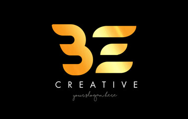 Golden Gold BE Letter Logo Design with Creative Modern Trendy Typography.