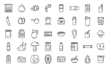 Protein nutrient icons set outline vector. Fat fiber